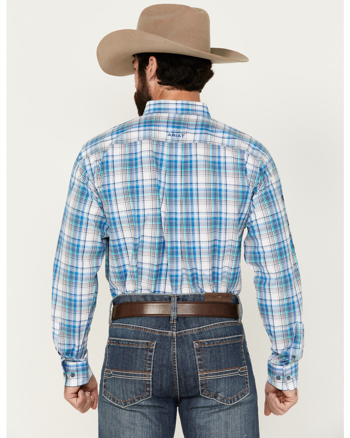 Image #4 - Ariat Men's Pro Series Griffin Team Logo Plaid Print Long Sleeve Button-Down Western Shirt, Blue, hi-res
