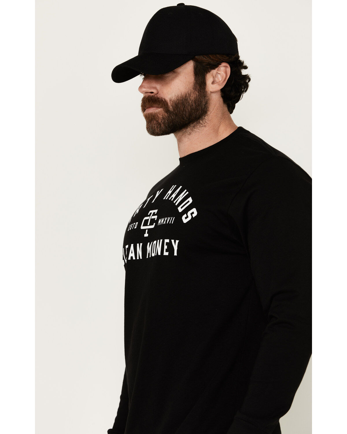 Image #2 - Troll Co Men's Dirty Hands Clean Money Long Sleeve Graphic T-Shirt, Black, hi-res