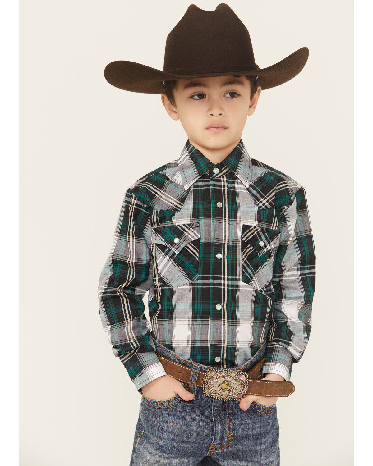 Ely Walker Boys´ Plaid Print Long Sleeve Pearl Snap WesternShirt