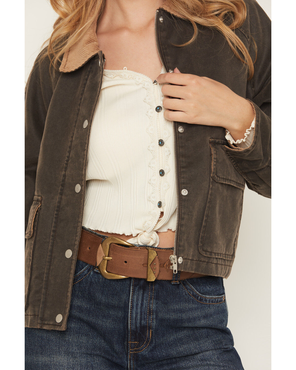 Image #3 - Stoosh Women's Acid Wash Snap Barn Jacket, Black, hi-res
