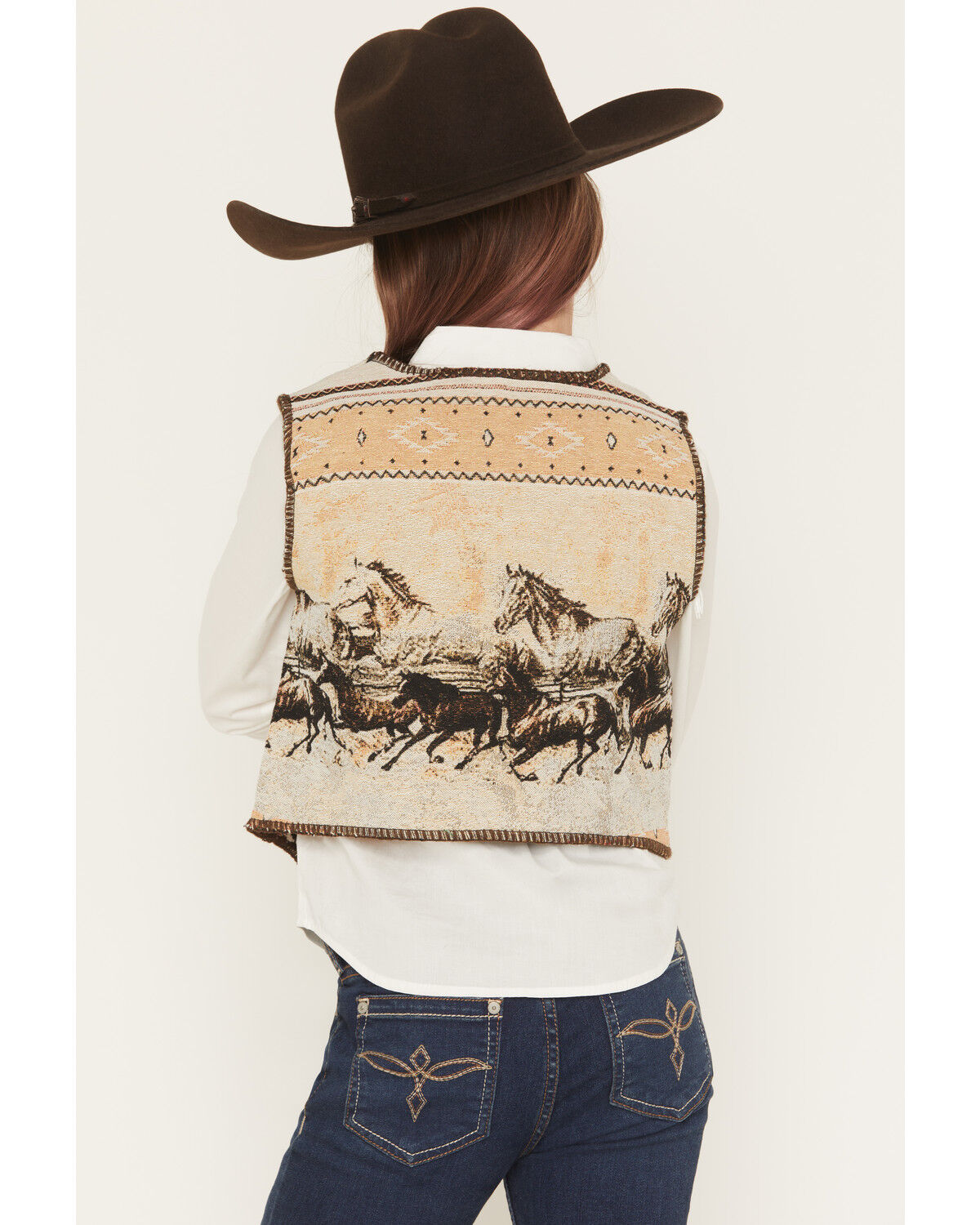 Image #4 - Fornia Girls' Horse Print Tapestry Vest, Ivory, hi-res