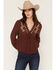 Image #1 - Wild Moss Women's Embroidered Long Sleeve Peasant Top, Brown, hi-res