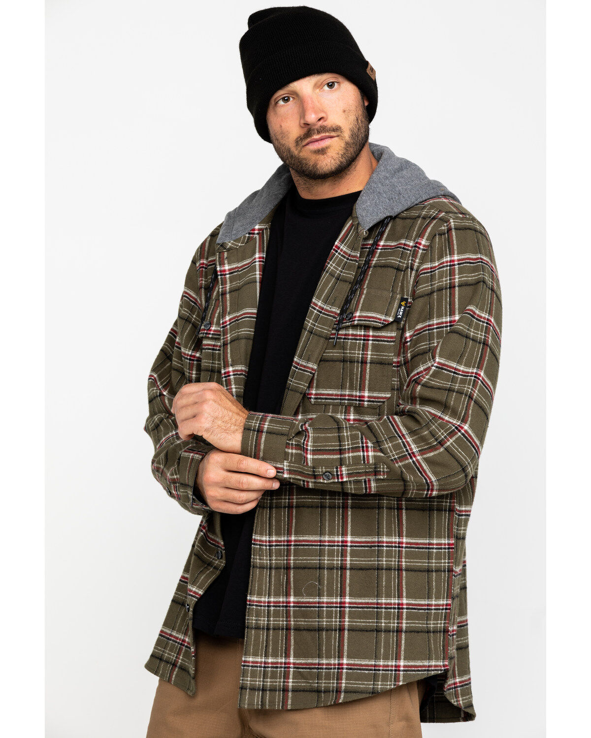 Image #3 - Hawx Men's Olive Mission Plaid Hooded Long Sleeve Work Shirt Jacket, , hi-res