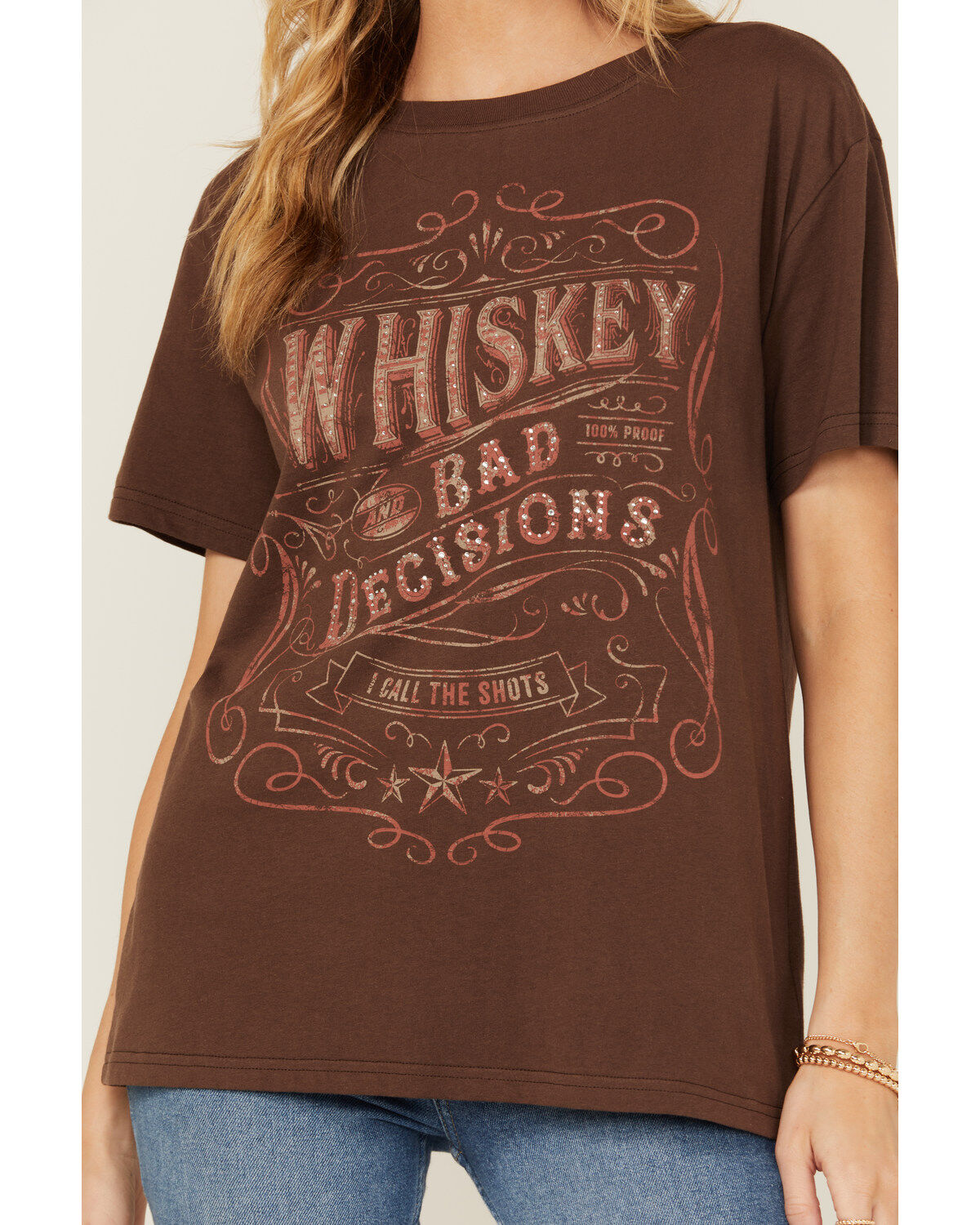 Product Name:  Shyanne Women's Whiskey Rhinestone Boyfriend Fit Short Sleeve Graphic Tee