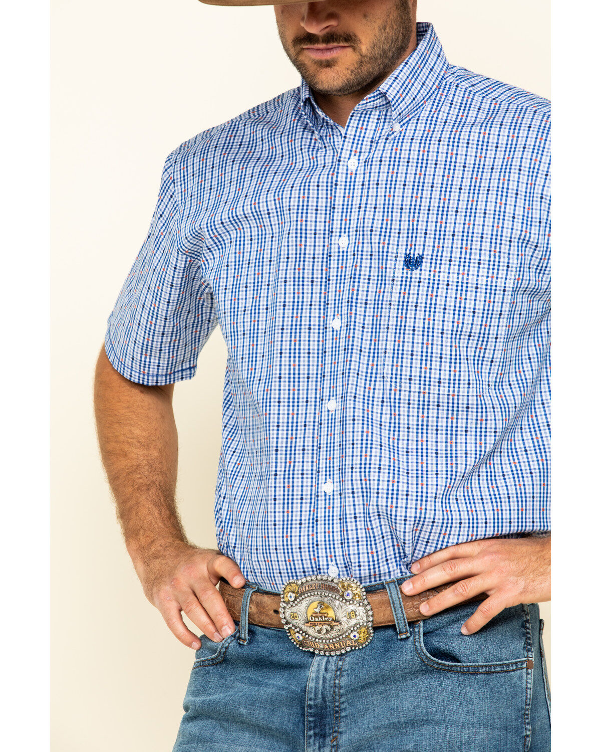 Image #4 - Rough Stock By Panhandle Men's Devlin Dobby Plaid Short Sleeve Western Shirt, , hi-res