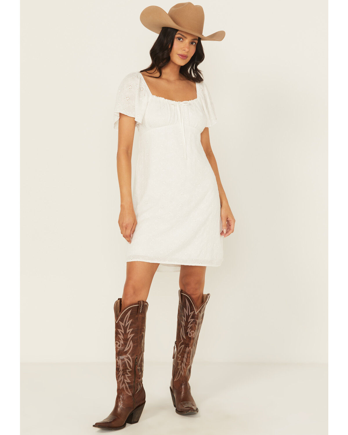Image #1 - Shyanne Women's Eyelet Short Sleeve Mini Dress, White, hi-res