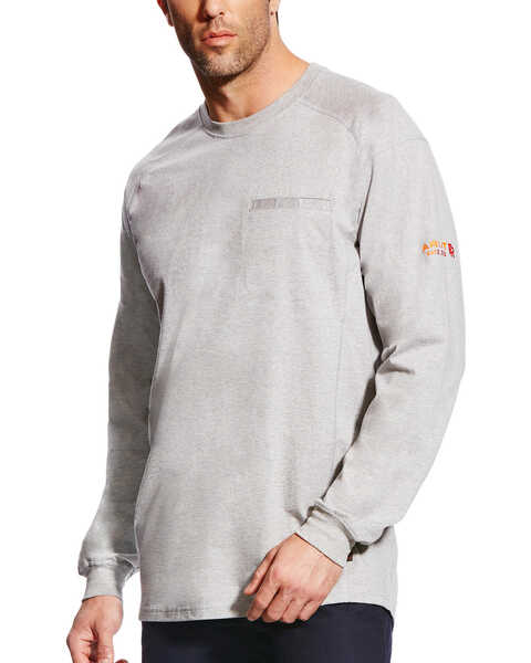 Image #1 - Ariat Men's FR Air Crew Long Sleeve Work Shirt, Grey, hi-res
