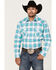 Image #1 - Rough Stock By Panhandle Men's Stretch Ombre Plaid Long Sleeve Pearl Snap Western Shirt, Aqua, hi-res