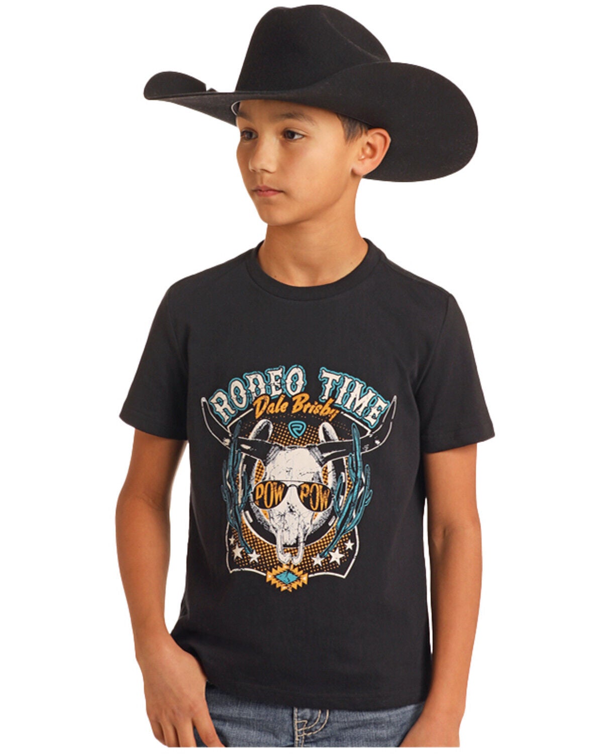 Panhandle Boys' Rodeo Time Dale Brisby Short Sleeve Graphic T-Shirt, Black, hi-res