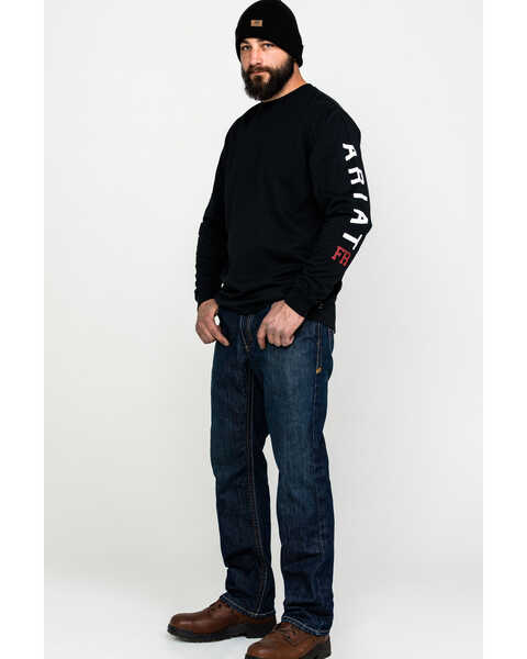 Ariat Men's FR Roughneck Skull Logo Crew Long Sleeve Work T-Shirt , Black, hi-res