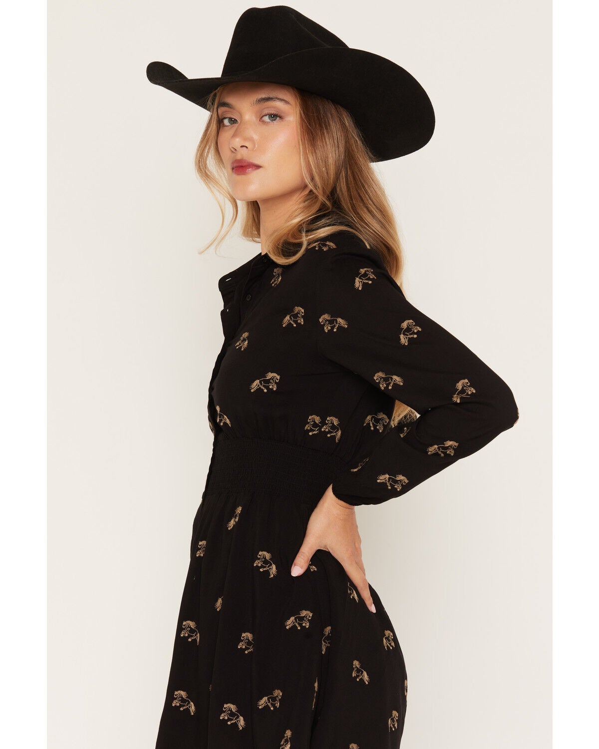 Image #2 - Rosabelle Honey Women's Horse Embroidered Long Sleeve Button-Down Mini Dress, Black, hi-res