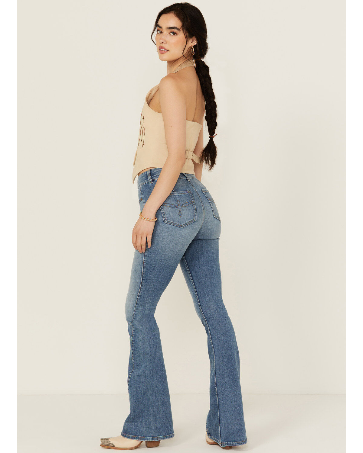 Image #3 - Shyanne Women's Cimarron Light Wash High Rise Flare Stretch Denim Jeans, Light Wash, hi-res