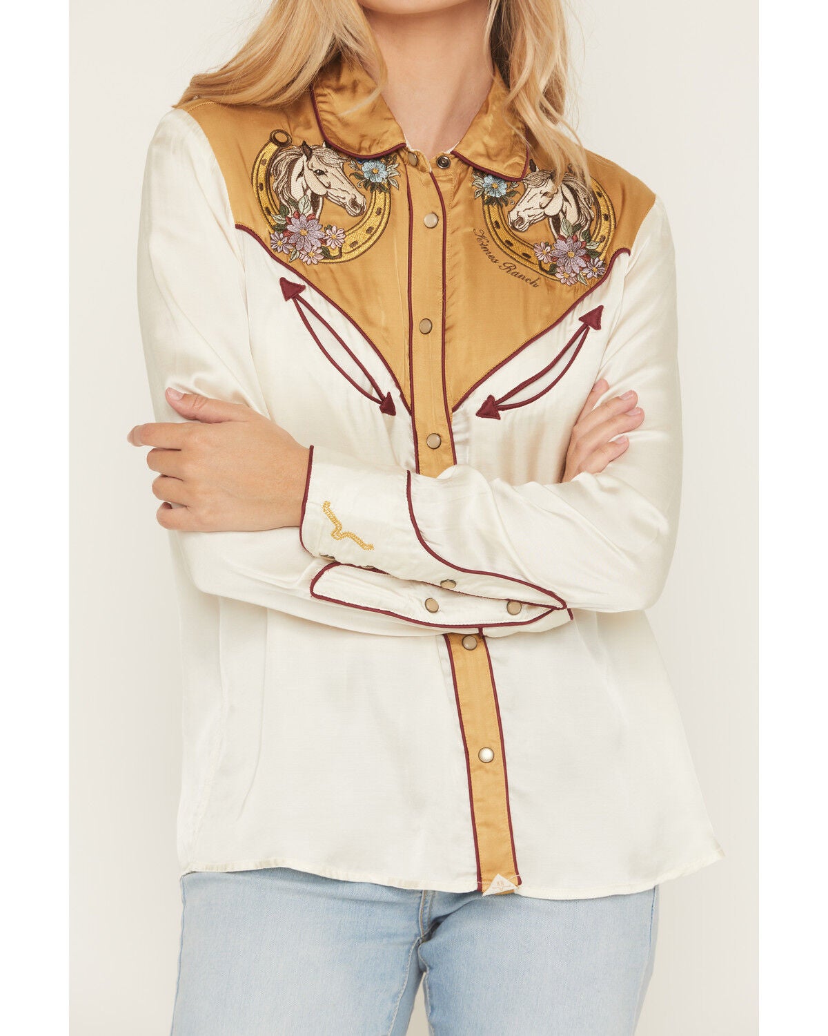 Image #3 - Kimes Ranch Women's Merada Western Embroidered Long Sleeve Snap Western Shirt, Gold, hi-res