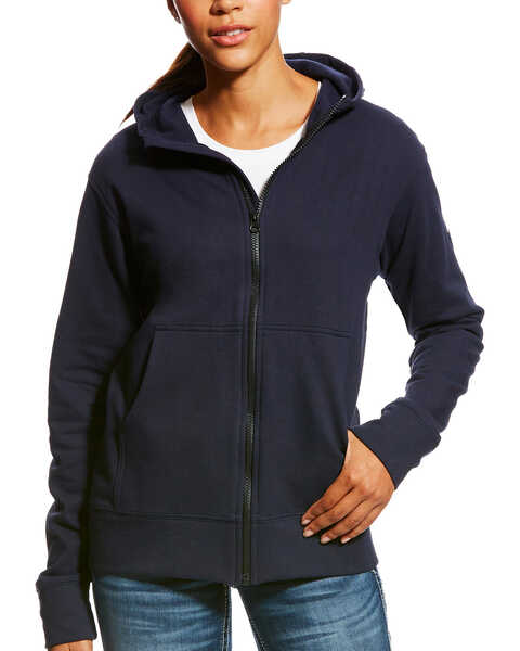 Image #1 - Ariat Women's Navy FR Full Zip Hooded Work Sweatshirt , , hi-res