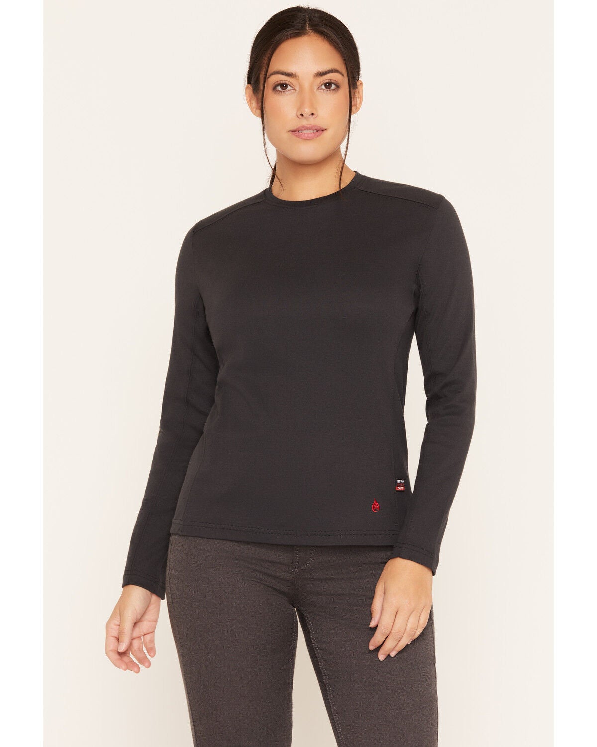 Forge Workwear Women's FR Crew Neck Long Sleeve Work Tee, Navy, hi-res