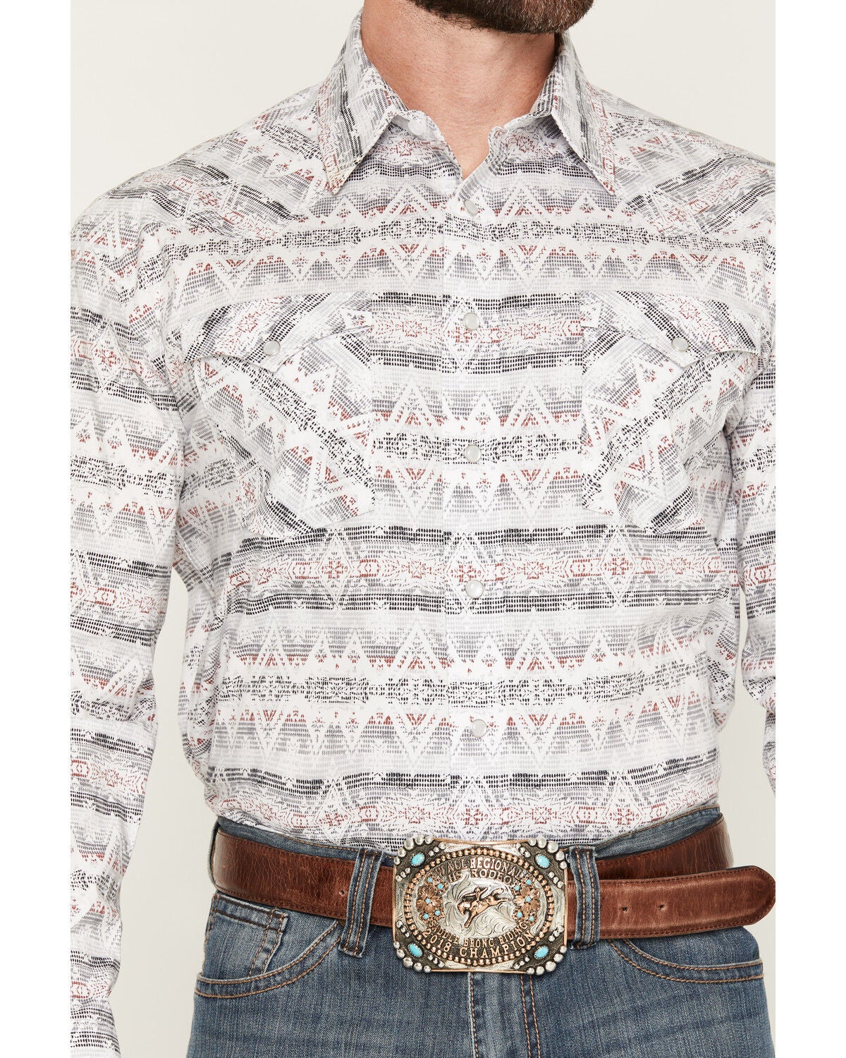 Image #3 - Panhandle Slim Men's Southwestern Print Long Sleeve Snap Stretch Western Shirt, White, hi-res