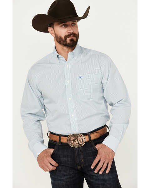 Ariat Men's Wrinkle Free Westley Plaid Print Button-Down Long Sleeve Western Shirt, White, hi-res