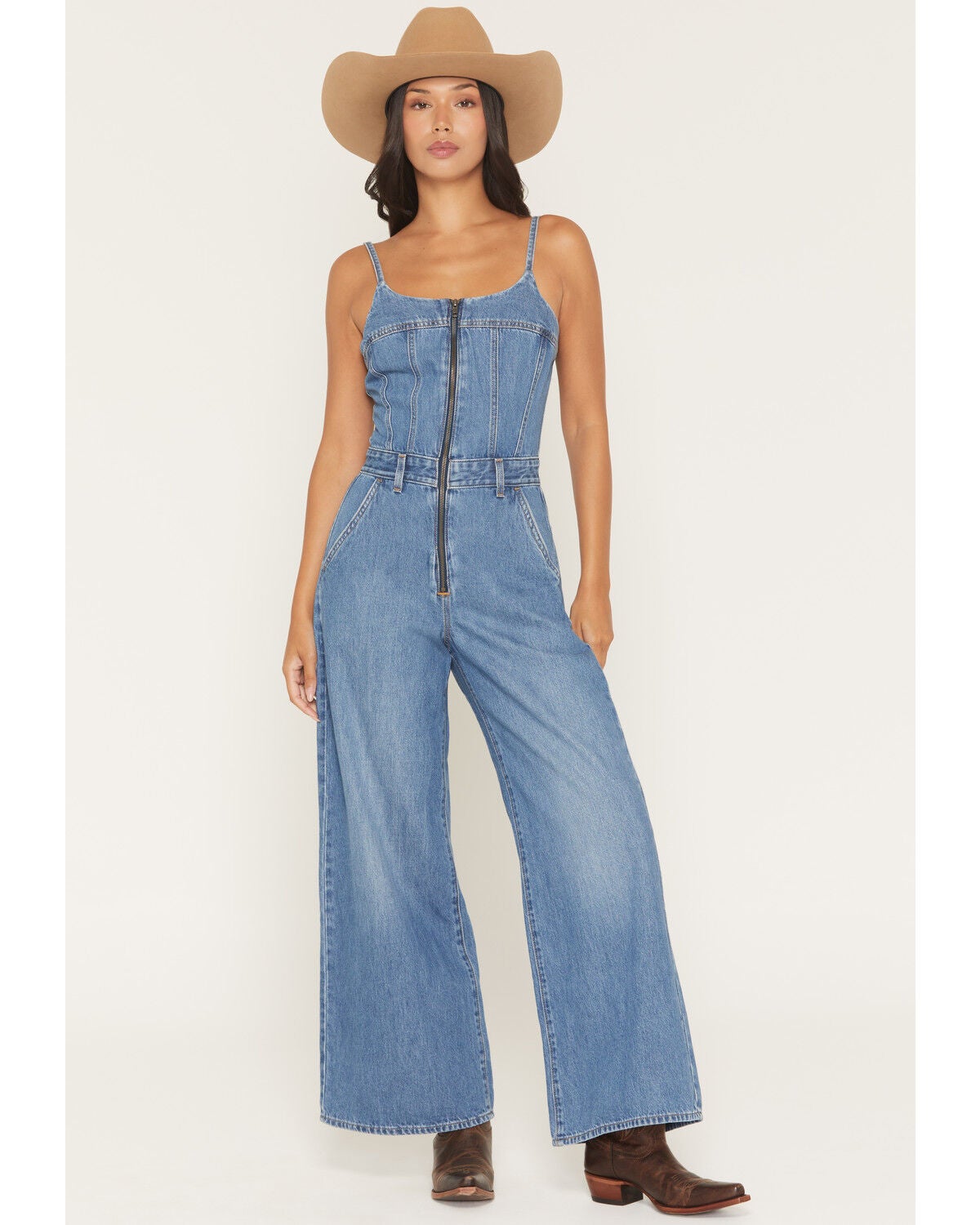 Levi's Women's Bustier Light Wash Sleeveless Wide Leg Denim Jumpsuit, Light Wash, hi-res