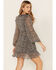 Mittoshop Women's Ditsy Long Sleeve Chiffon Ruffle Wrap Mini Dress, Black, hi-res