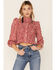 Beyond The Radar Women's Ditsy Smocked Button Down Blouse, Red, hi-res