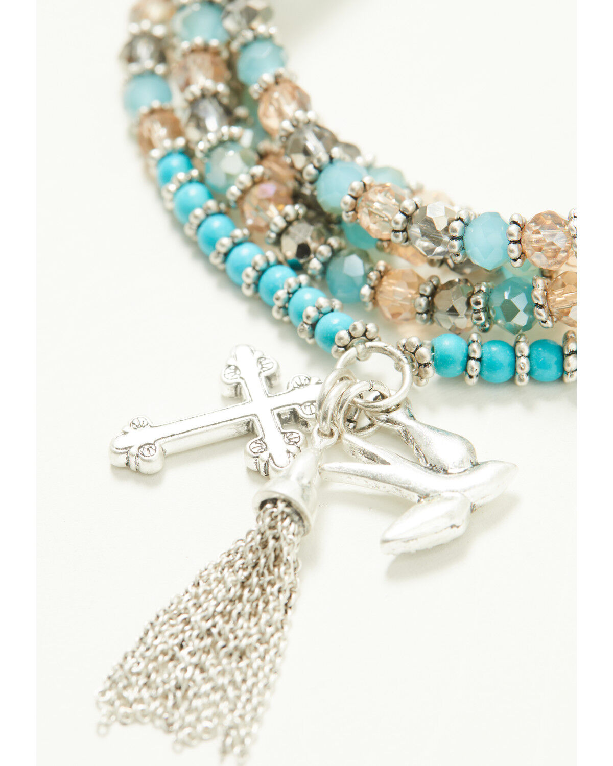 Image #2 - Lainey Wilson Women's Beaded Charm Cross Necklace, Silver, hi-res