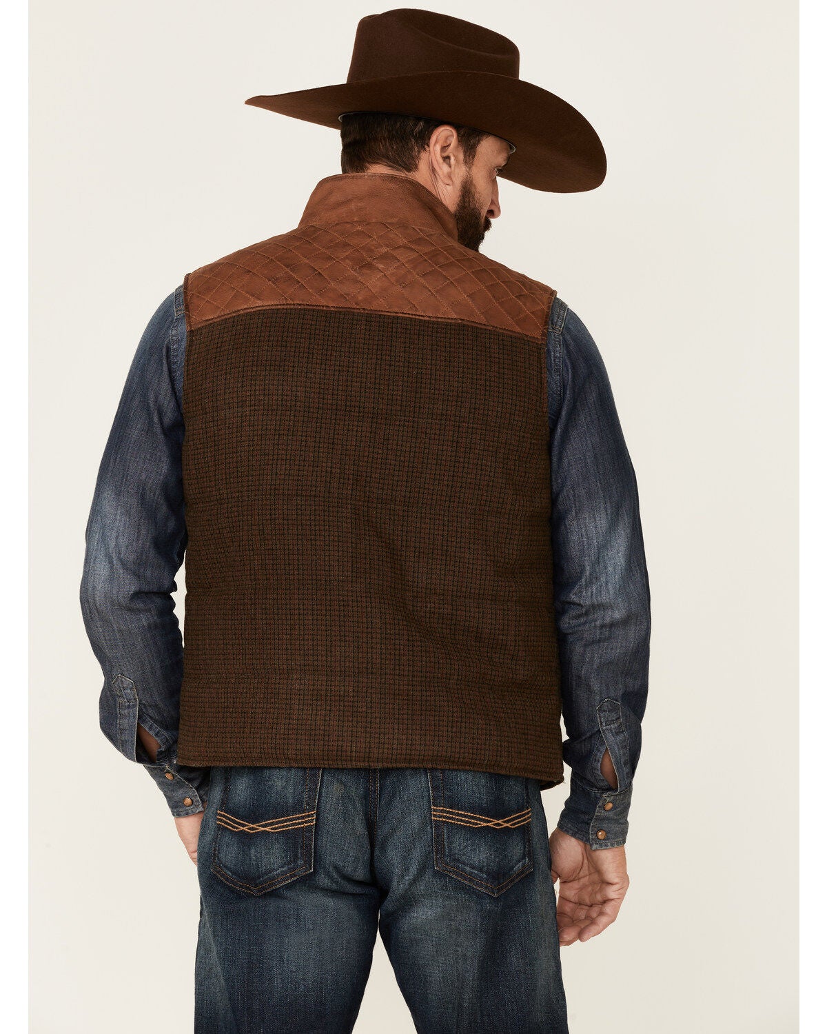 Image #4 - Scully Men's Vintage Brown Trimmed Leather Zip-Front Vest, Brown, hi-res