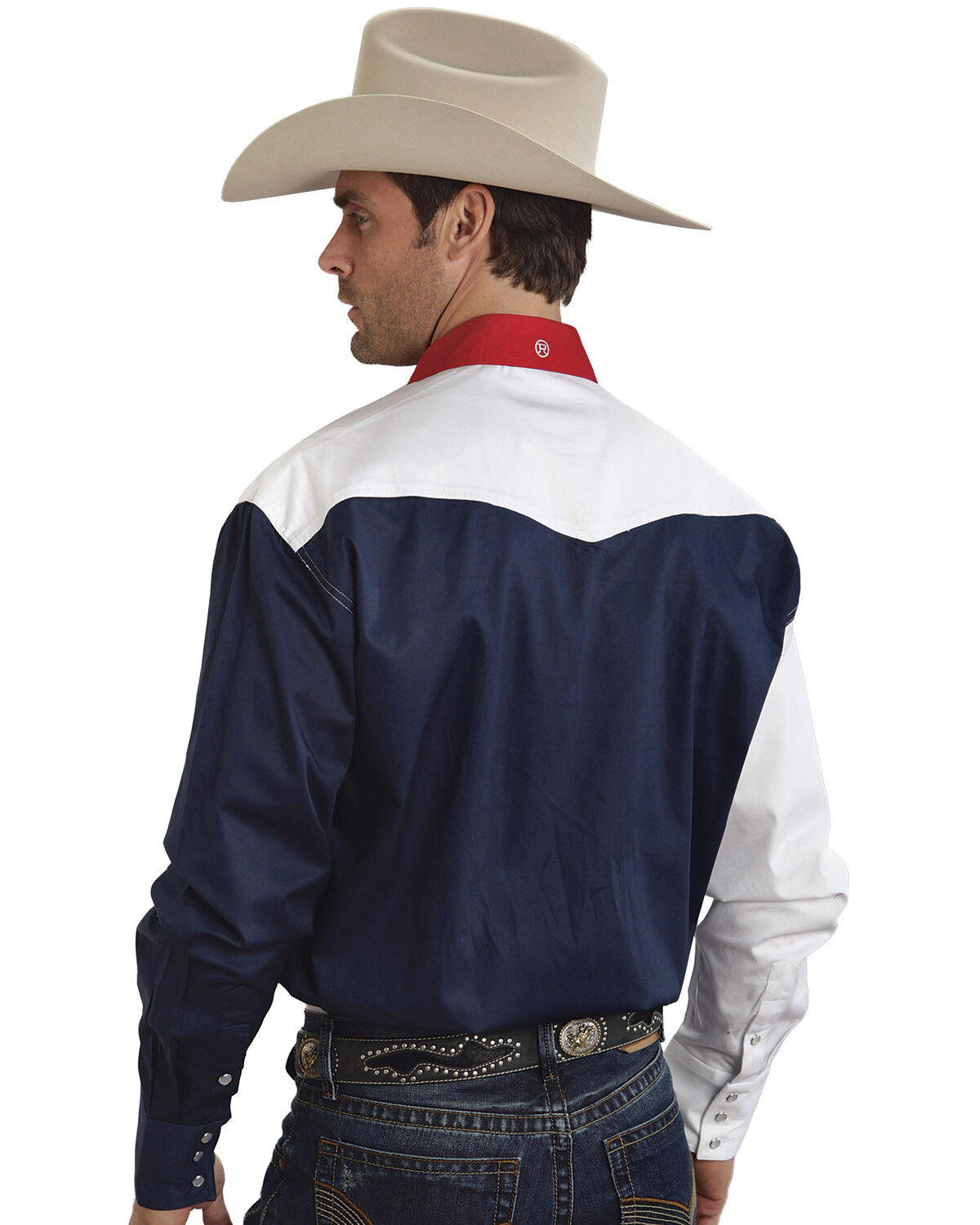 Image #2 - Roper Men's American Flag Long Sleeve Western Shirt, Patriotic, hi-res