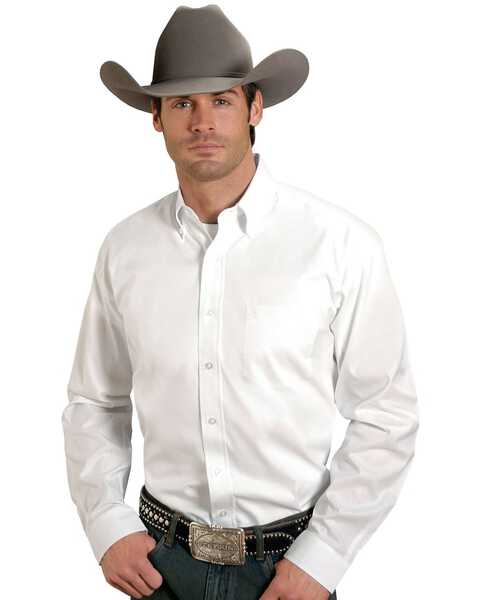 Stetson Men's Solid Button Oxford Long Sleeve Western Shirt, White, hi-res
