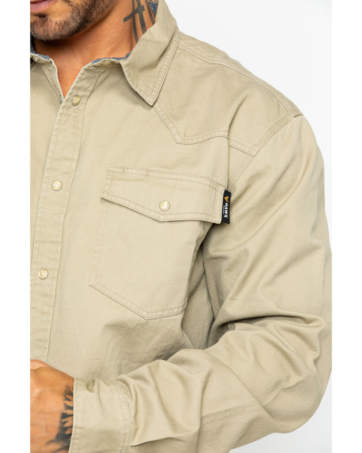 Image #3 - Hawx Men's Twill Pearl Snap Long Sleeve Western Work Shirt - Tall, Beige/khaki, hi-res