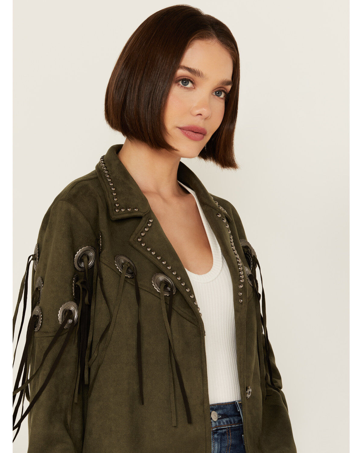 Image #2 - Vocal Women's Concho Studded Fringe Jacket, , hi-res