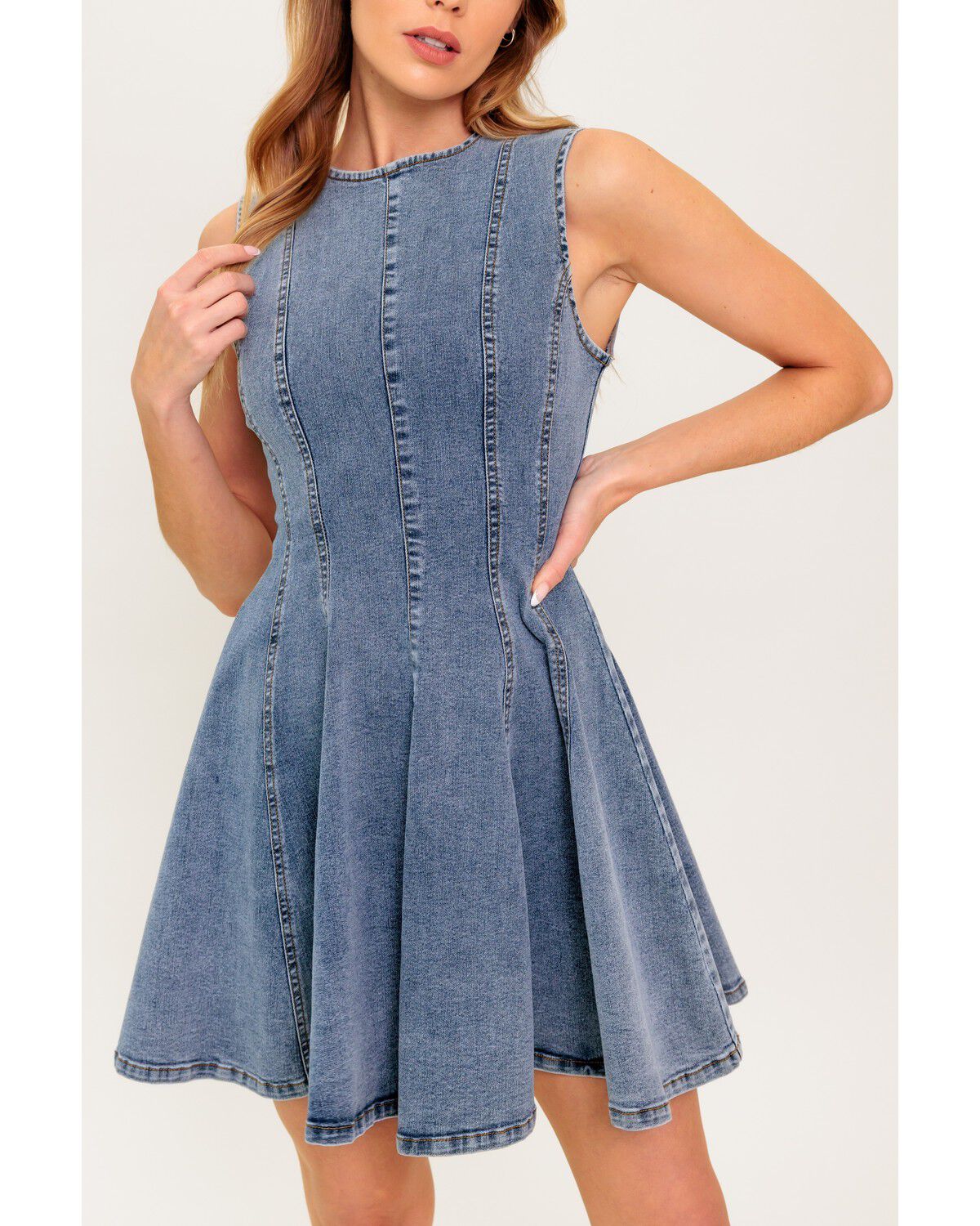 Flying Tomato Women's Caught in a Moment Denim Mini Dress, Light Wash, hi-res