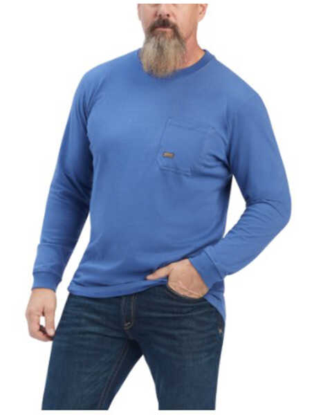Ariat Men's Rebar Strong Outdoor Flag Long Sleeve Graphic Work T-Shirt , Navy, hi-res