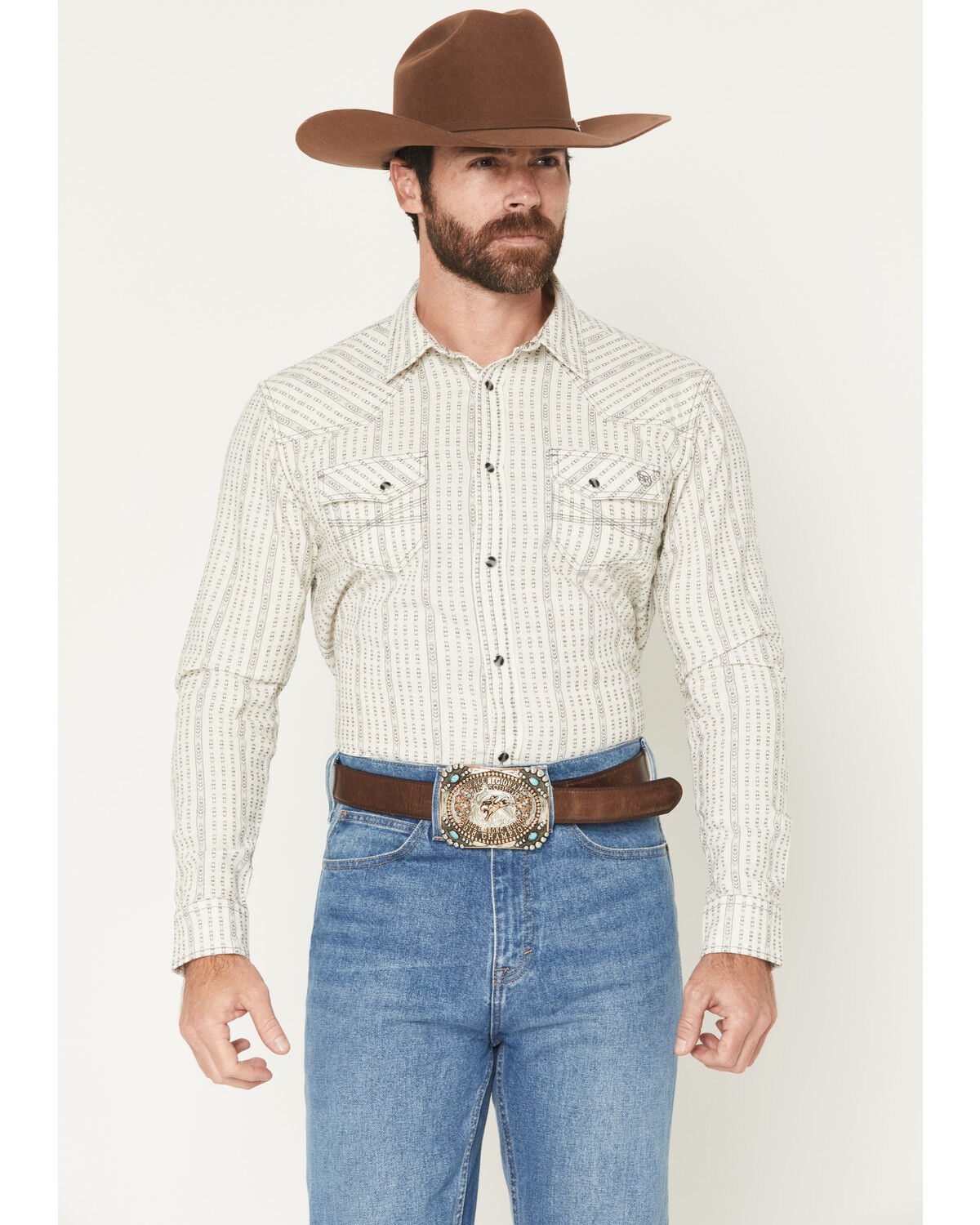 Image #1 - Blue Ranchwear Men's Sundays Best Striped Long Sleeve Snap Western Shirt, White, hi-res