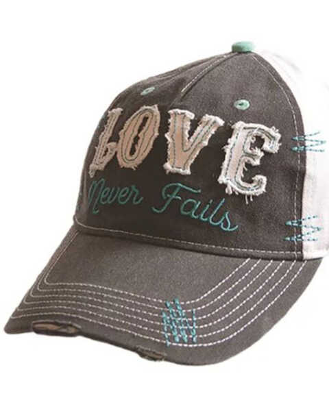 Image #1 - Cherished Girl Women's Love Never Fails Embroidered Ball Cap , Grey, hi-res