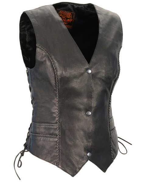 Image #1 - Milwaukee Leather Women's Braided Side Lace Lightweight Snap Front Vest - 4X, Black, hi-res