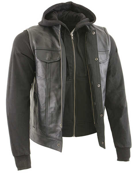 Milwaukee Leather Men's Club Style Zip Front Vest and Full Sleeve Hooded Jacket, Black, hi-res