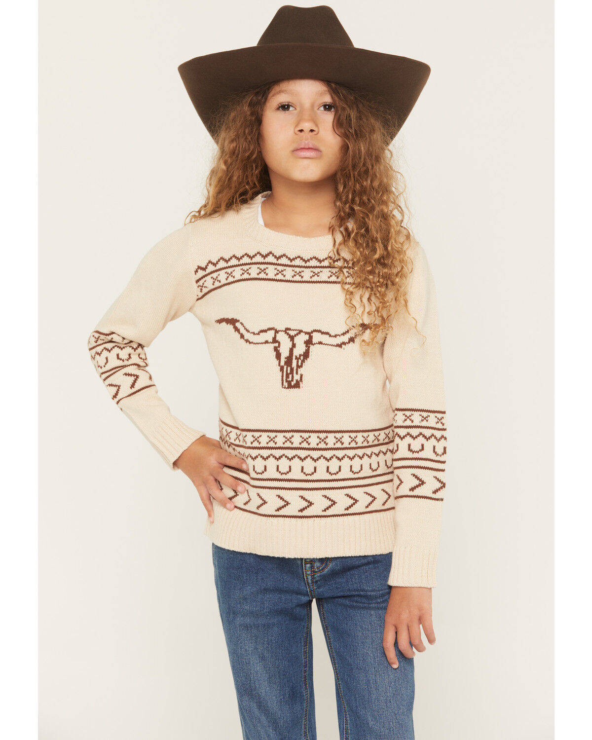 Image #1 - Cotton & Rye Girls' Longhorn Sweater, Cream, hi-res