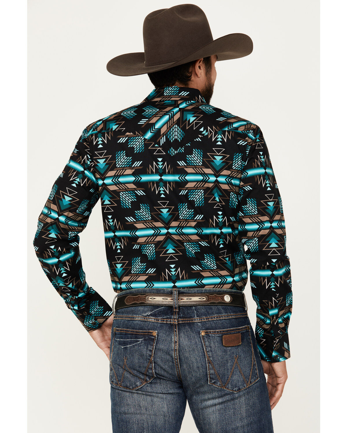 Image #4 - Rock & Roll Denim Men's Southwestern Print Long Sleeve Snap Stretch Western Shirt, Black, hi-res