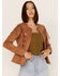 Image #1 - Fornia Women's Faux Suede Fringe Open Jacket, Camel, hi-res