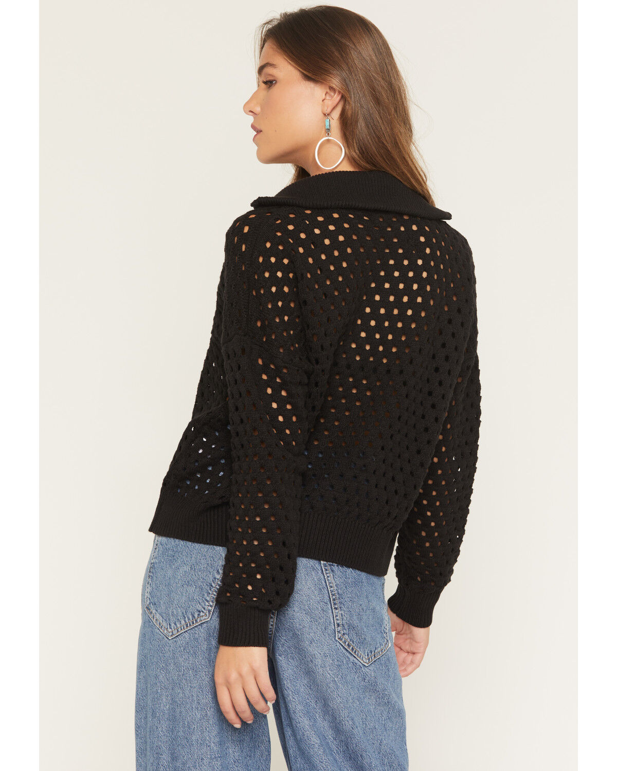 Image #4 - Elan Women's Crochet Half Zip Long Sleeve Sweater, Black, hi-res