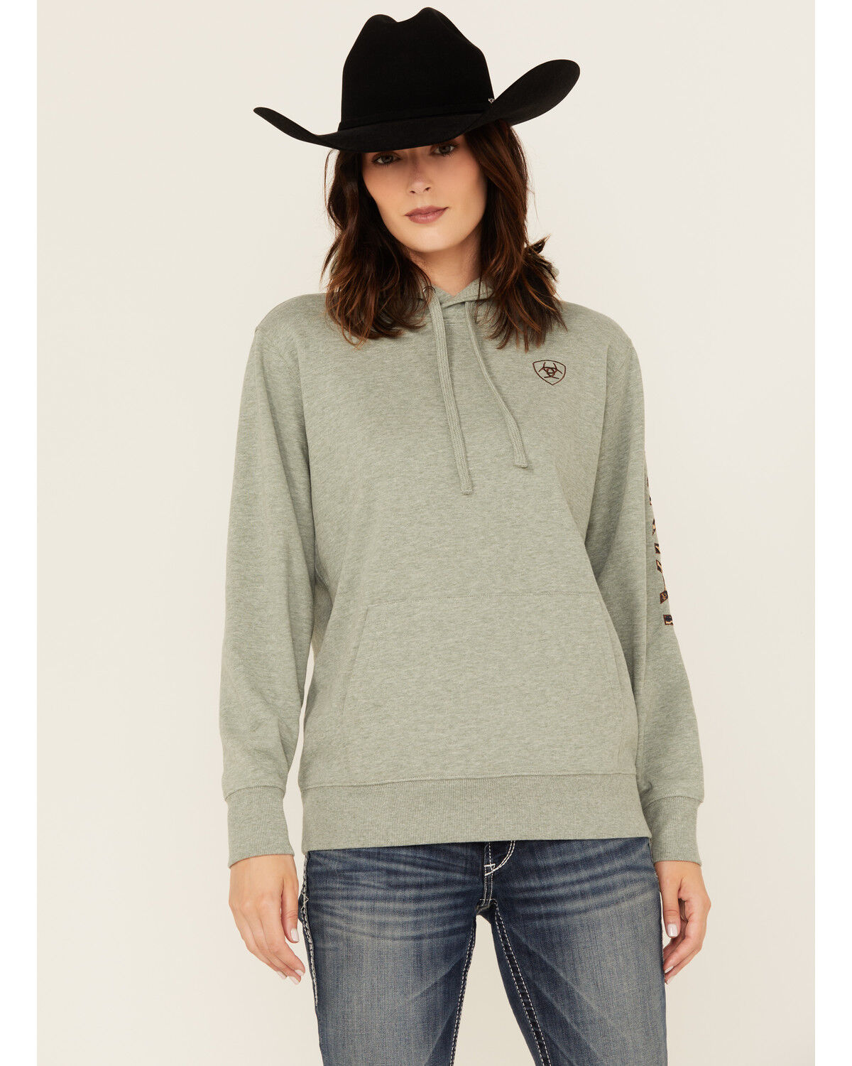 Image #1 - Ariat Women's Boot Barn Exclusive Leopard Print Logo Hoodie, Green, hi-res