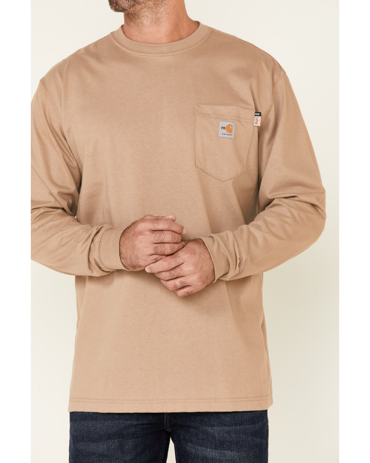 Image #3 - Carhartt Men's Flame Resistant Force Long Sleeve Work T-Shirt, Beige/khaki, hi-res