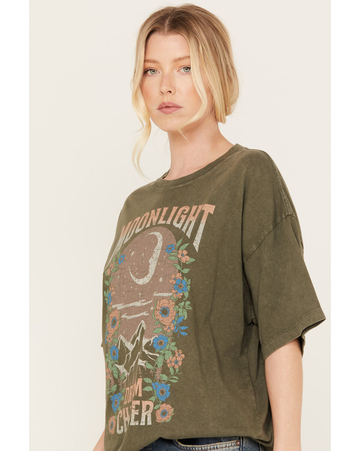 Image #2 - Cleo + Wolf Women's Moonlight Chased Oversized Graphic Tee, Olive, hi-res