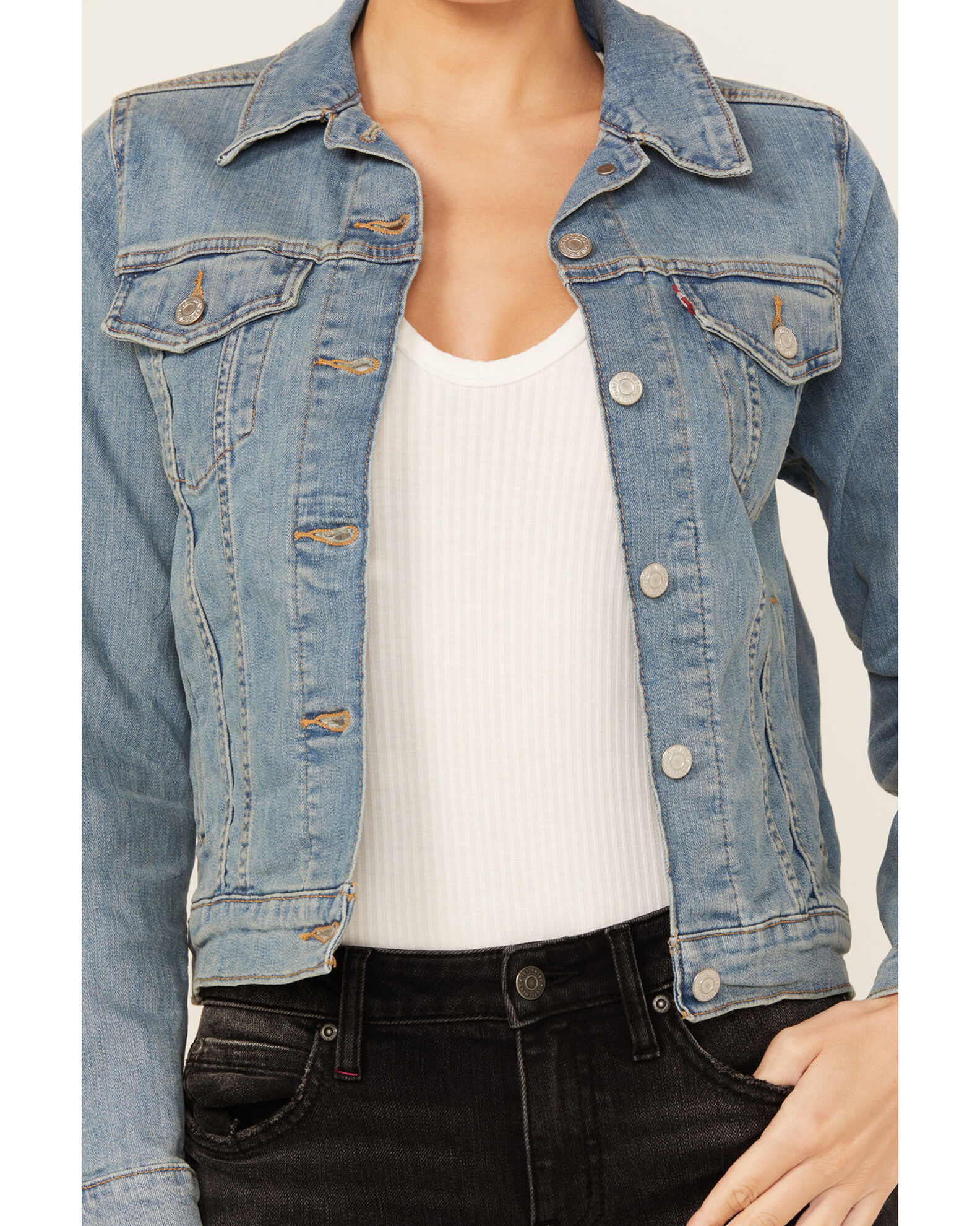 Image #3 - Levi's Women's Stone Wash Denim Original Trucker Jacket, Blue, hi-res