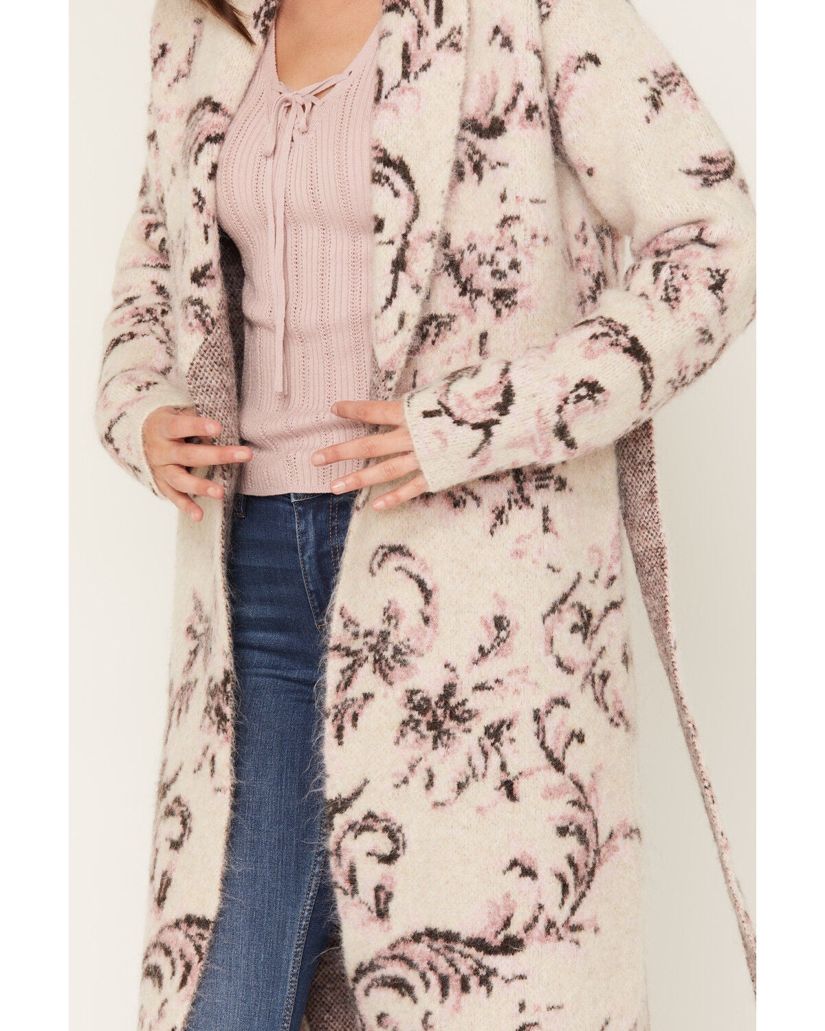 Image #3 - Shyanne Women's Paisley Print Belted Cardigan, Maroon, hi-res
