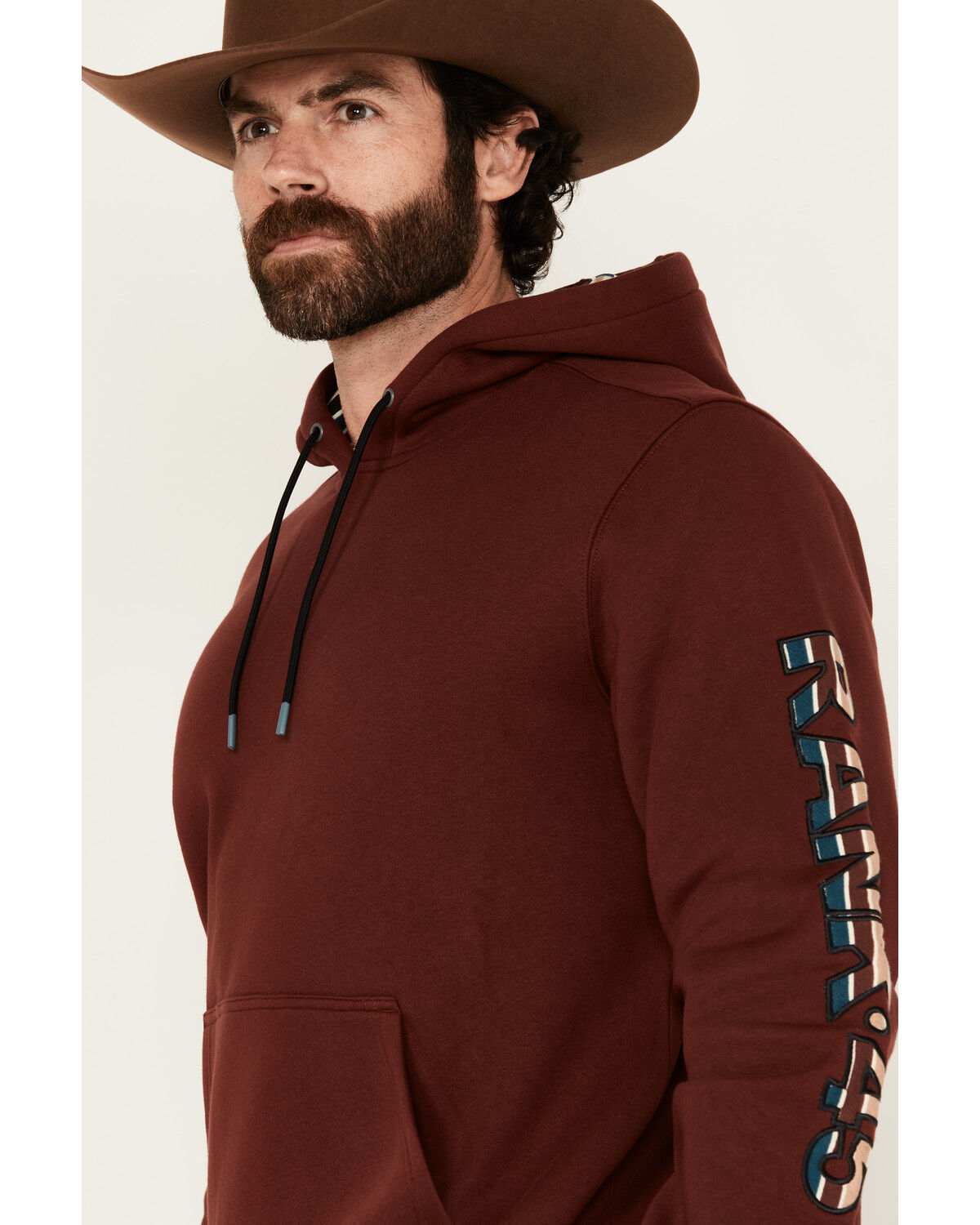 Image #3 - RANK 45® Men's Striped Logo Hooded Sweatshirt, Burgundy, hi-res