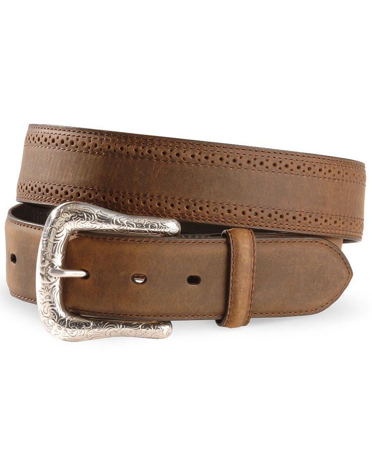 Ariat Men's Perforated Edge Western Belt, Distressed, hi-res