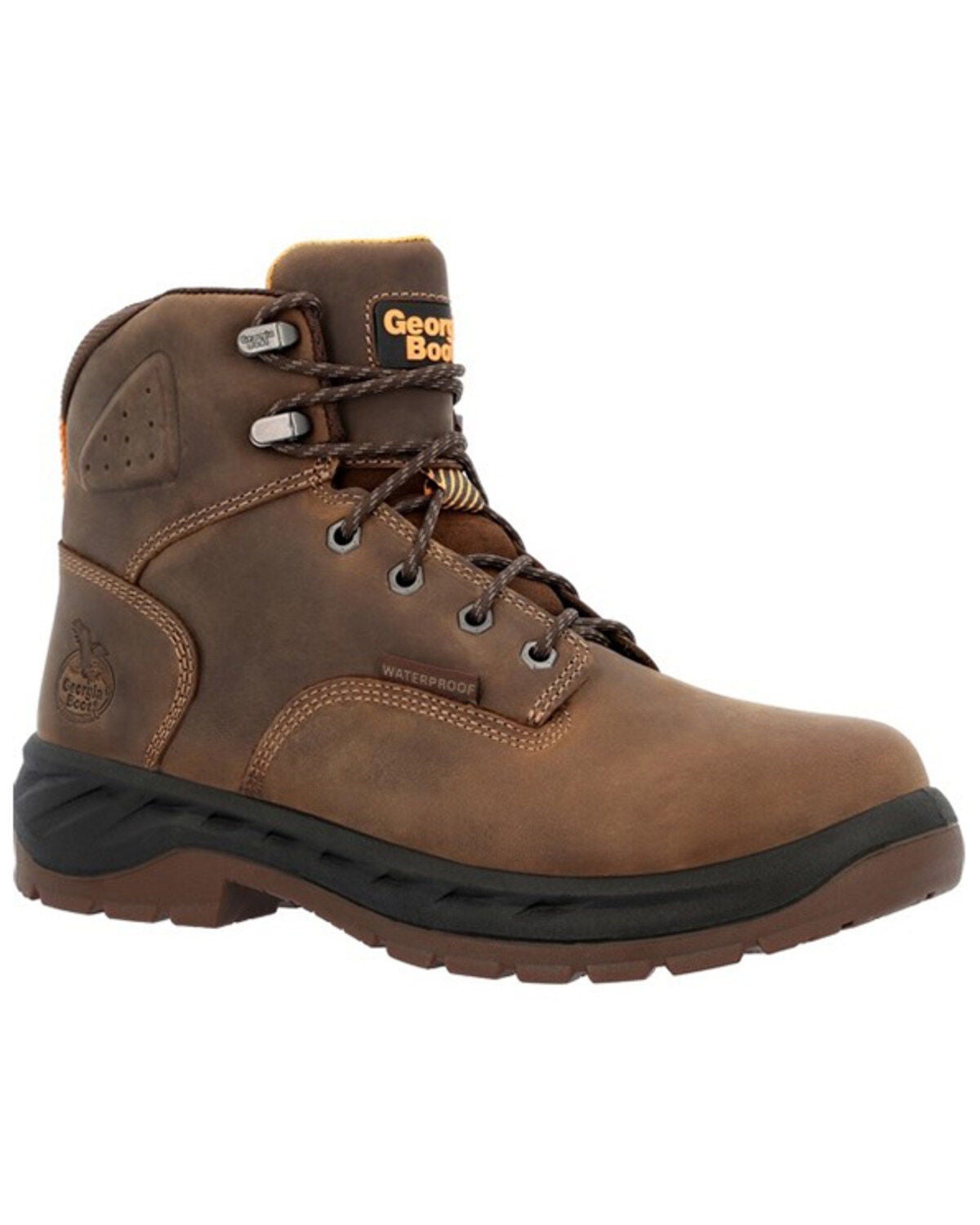 Georgia Boot Men's Lace-Up 6" Waterproof Work Boot - Alloy Toe, Brown, hi-res