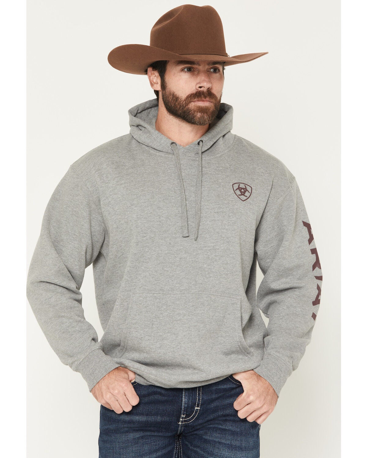 Ariat Men's Logo Graphic Hooded Sweatshirt - Tall, Grey, hi-res