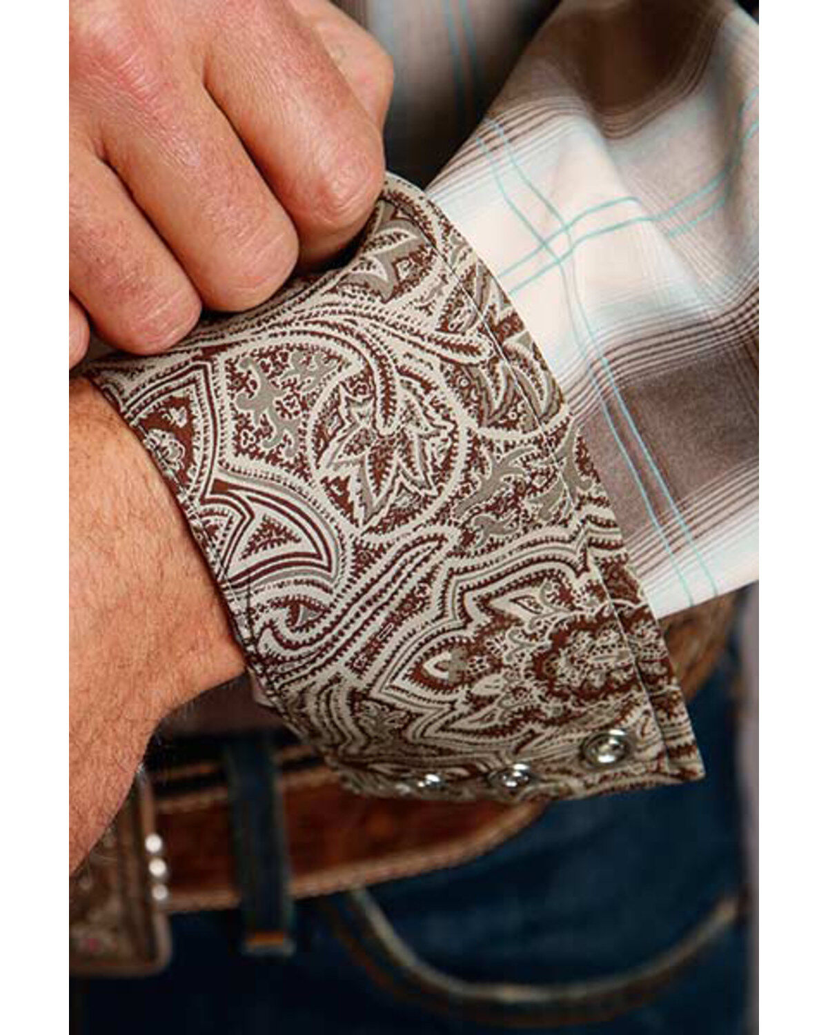 Image #3 - Stetson Men's Brown Ombre Plaid Long Sleeve Western Shirt, Brown, hi-res
